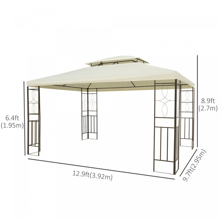 Outsunny 10x13pi Acier Gazebo Abri Soleil Patio Exterieur Fete Evenement Auvent Ventile Toit Blanc Creme