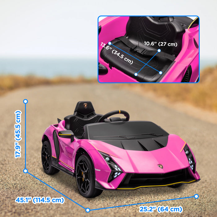 Qaba Voiture Electrique Pour Enfants 12 V, Alimentee Par Batterie, Lamborghini Autentica, Voiture Pour Enfants Sous Licence Avec Portes Papillon, Telecommande, Lumieres, Rose
