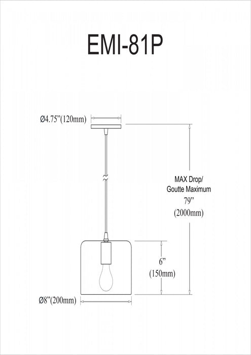 Luminaire suspendu Emilia de Dainolite avec abat-jour noir mat et blanc, fini noir mat et 1 ampoule
