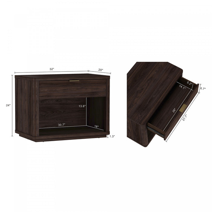 Table de nuit moderne Evelyn 32\" en brun (1 tiroir)