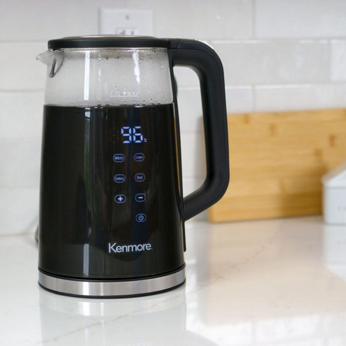 Bouilloire Kenmore de 1,7 L en verre à double paroi avec écran tactile, noire - KKTKDB 1.7 L