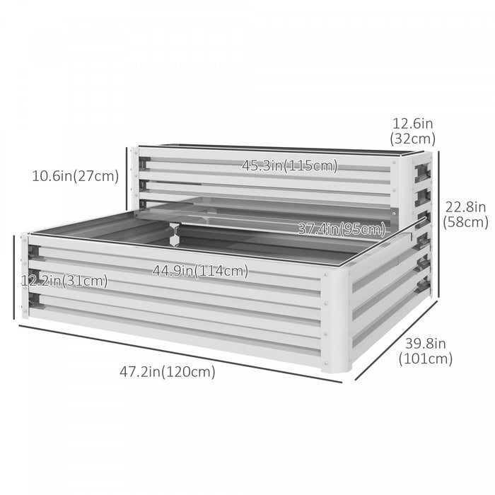 Outsunny Lit De Jardin Sureleve A 2 Niveaux, 47\" X 40\" X 23'' Jardiniere En Acier Galvanise Pour Legumes, Fleurs Et Herbes, Argente