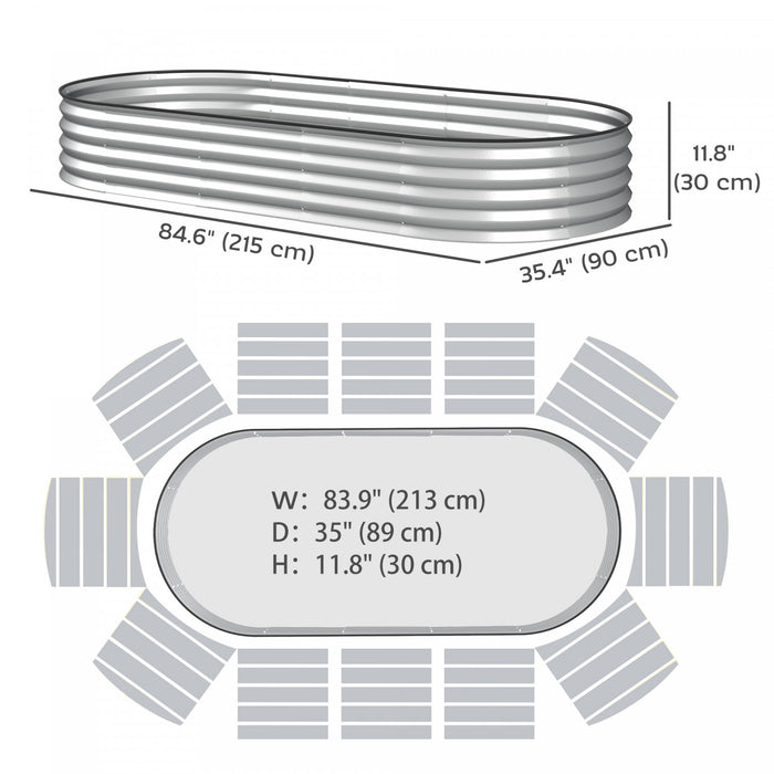 Outsunny Lit de jardin sureleve, jardiniere galvanisee 7' x 3' x 1', argent