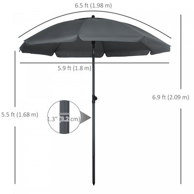 Outsunny 6ft Outdoor Beach Umbrella W/ Tiltable Uv50+ Canopy, Dark Grey