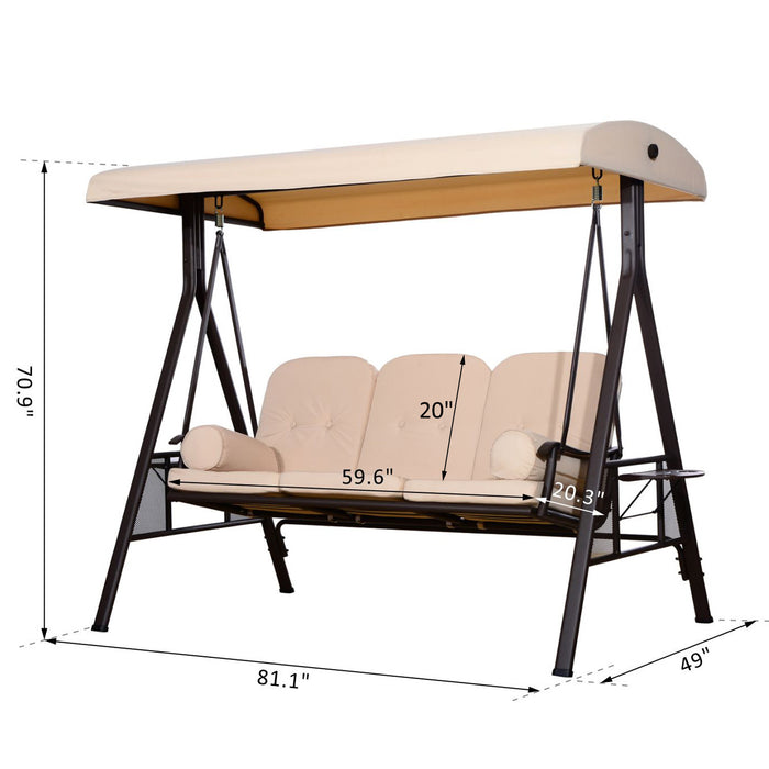 Outsunny Chaise Pivotante Robuste 3 Places Avec Siege Rembourre Pour Hamac De Salon D'exterieur Avec Auvent Inclinable, Beige