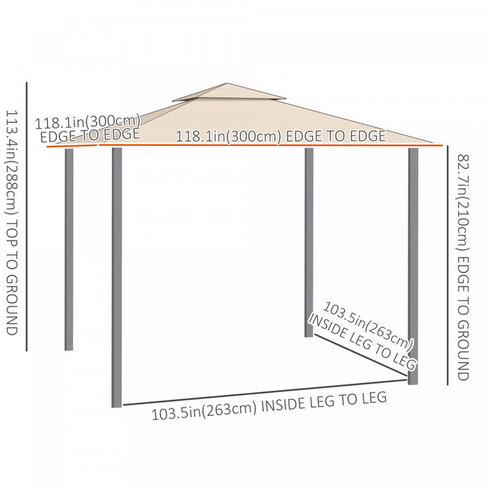 Outsunny Gazebo D'exterieur 10' X 10' Avec Auvent Double Reglable, Auvent De Tonnelle A Double Toit, Trois Tailles, Pour Jardin, Patio, Arriere-cour, Terrasse, Porche
