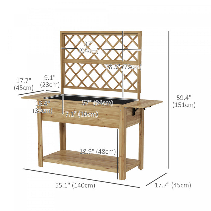 Outsunny Lit De Jardin Sureleve Avec Treillis Et Etageres Pliables, Naturel