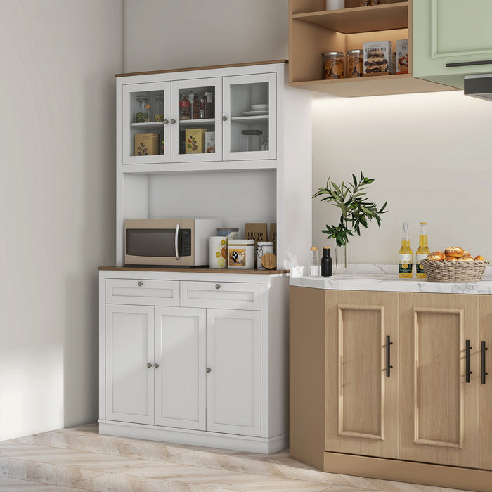 HOMCOM 71\" Armoire de Cuisine w/ Espace Micro-ondes Buffet w/ Hutch Blanc