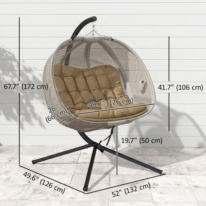 Outsunny Fauteuil Œuf Suspendu Double avec Support, Chaise Suspendue, Kaki