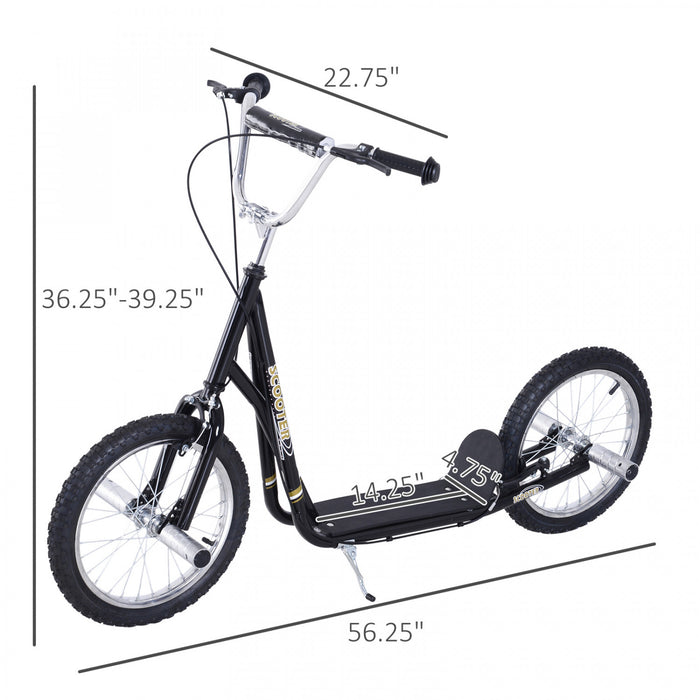Homcom Scooter Enfant Jeune Scooter Velo Enfants Trottinette Freestyle 16\" Pneumatiques Noir