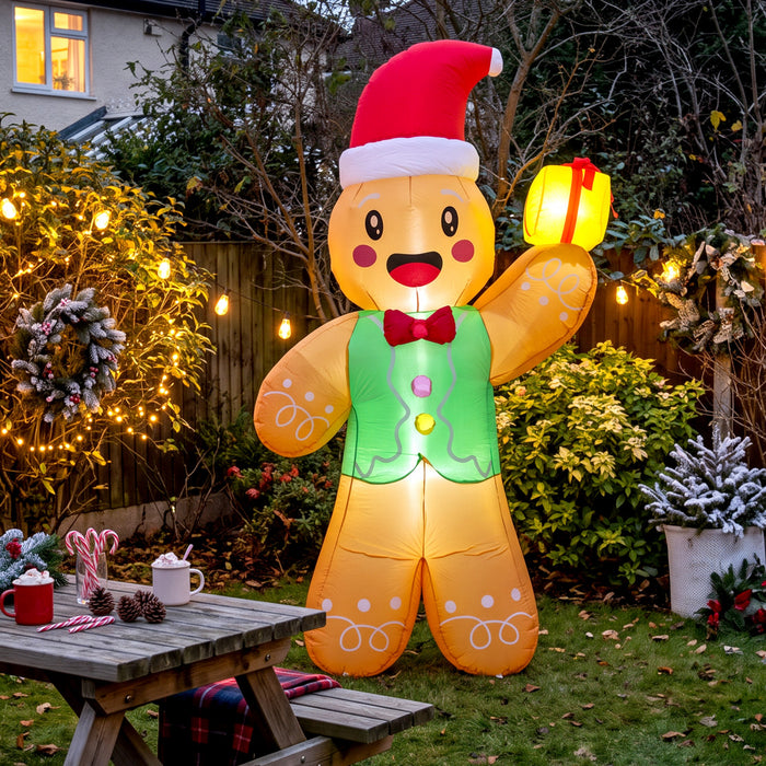 Outsunny bonhomme en pain d’epices gonflable de Noel 2,50 m, marron clair