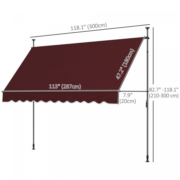 Auvent Retractable Outsunny 10' X 3', Autoportant Et Sans Vis, Bordeaux
