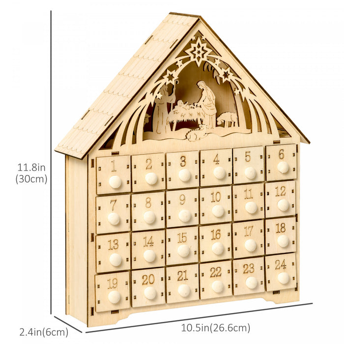 Homcom Calendrier De L'avent De Noel, Decoration De Table De Noel En Bois