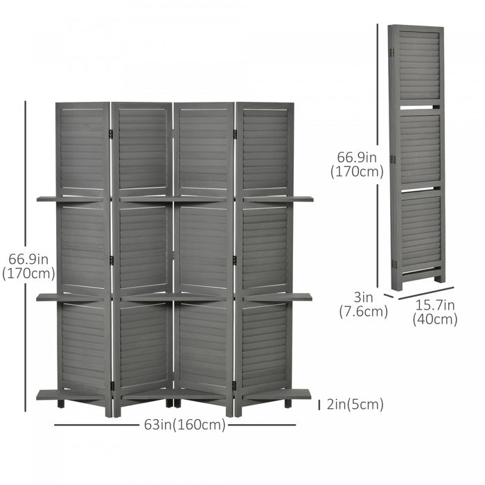 Homcom Separateur A 4 Panneaux De 5.6\" 3 Etageres De Rangement