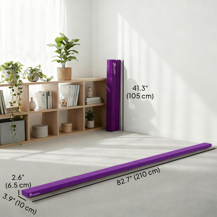 Soozier Poutre d'equilibre pliante de 7 pieds, Poutre de gymnastique avec surface en daim, Violet
