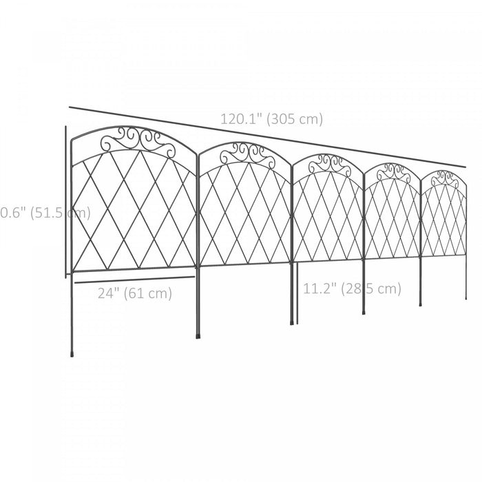 Outsunny Cloture de Jardin 3 m, Bordure Metallique pour Massif de Fleurs, Pack de 5, Noir