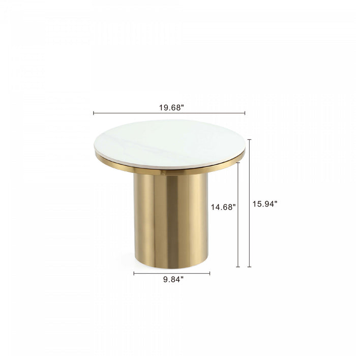 Table d’appoint Glenn Modern Glam avec plateau en pierre frittee, finition or