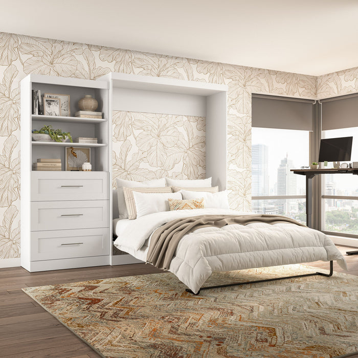 Grand lit escamotable mural Pur de Bestar de 101 po avec tablettes et tiroirs - blanc