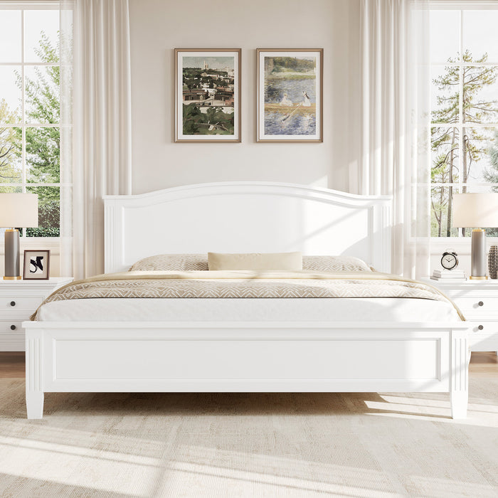 Lit plateforme Benson en bois massif format Full avec tete de lit elegante, blanc