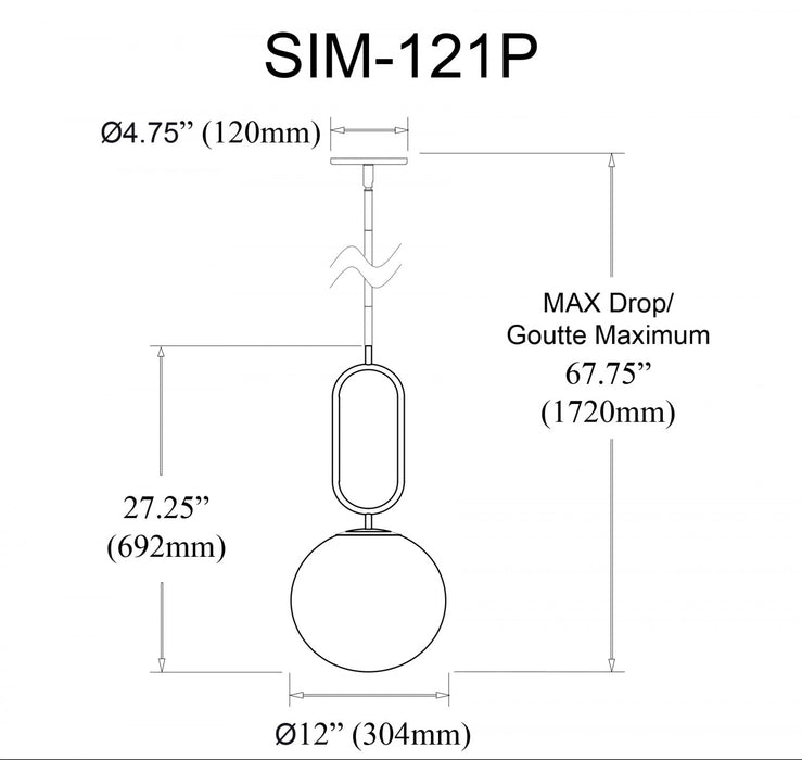 Luminaire suspendu Simone de Dainolite en verre blanc opale, avec laiton vieilli et 1 ampoule