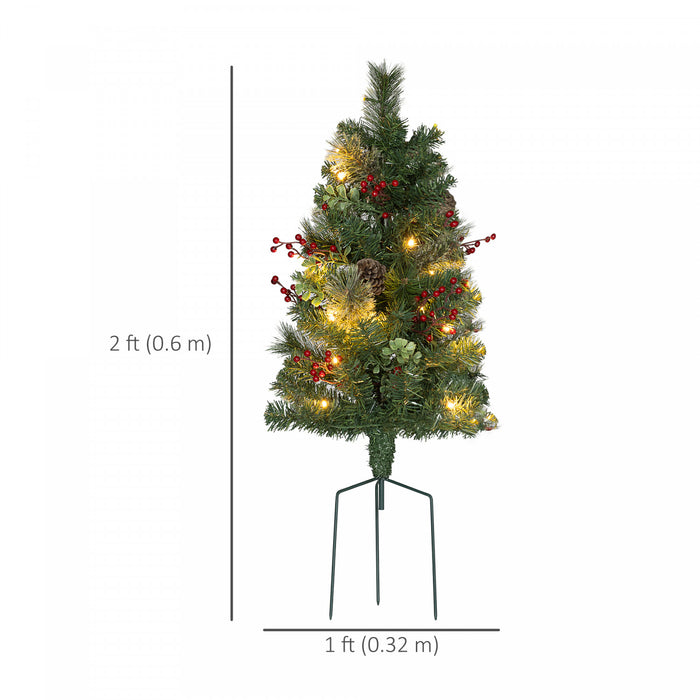 Homcom Lot De 2 Petits Sapins De Noel Eclaires, Vert, 2 Pieds