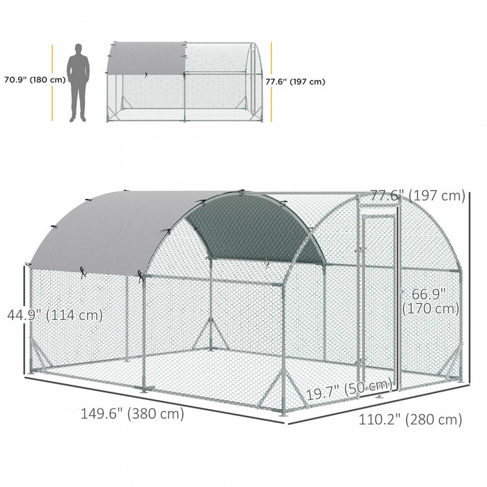 Pawhut Grand Poulailler En Metal Galvanise, Avec Couvercle, Pour L'exterieur De La Cour 110.25 \"l X 149.5 \"l X 77.5 \"h