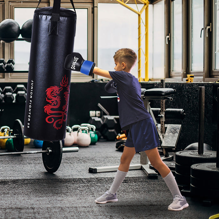 Ensemble De 5 Accessoires De Boxe Pour Enfants, Sac De Boxe Lourd, Gants, Corde A Sauter, Sac De Transport, Crochet De Plafond, Pour Enfants Pour Mma, Kickboxing, Muay Thai, Taekwondo