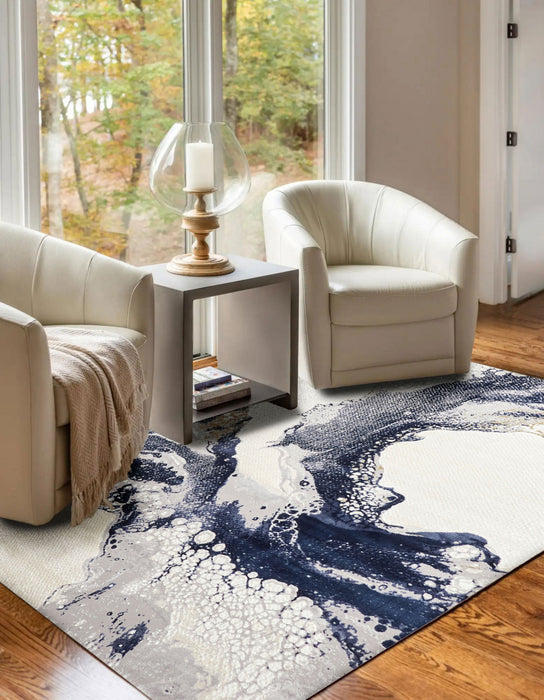 Tapis Contemporain/Moderne Bloom 5'0\" x 8'0\" en Bleu