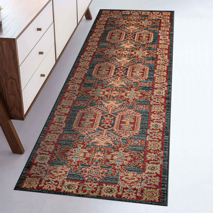 Tapis Traditionnel Lena 2'3\" x 7'6\" en Bleu