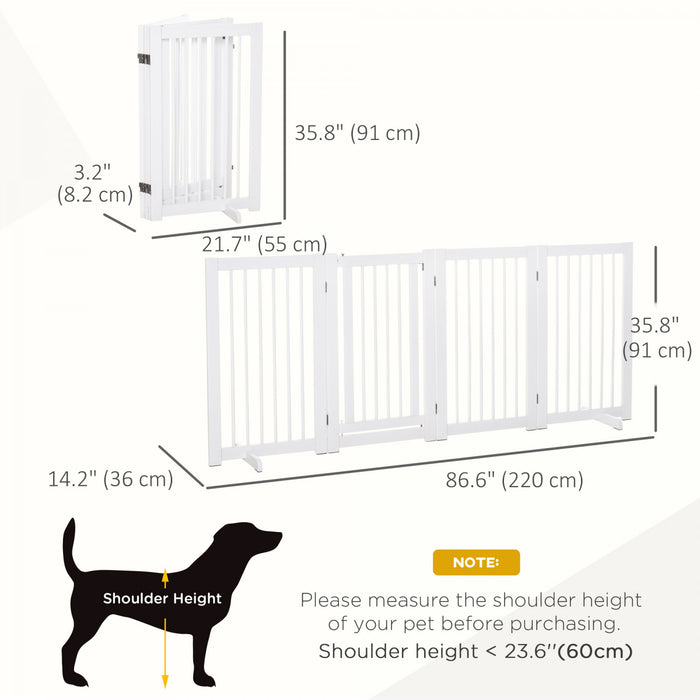 Pawhut Barriere Autoportante Pour Chien, 4 Panneaux De 36\" De Haut, Pliable Avec 2 Pieds De Support Pour Chiens De Taille Moyenne Et Grande, Pour Escalier, Porte, Couloir, Blanc