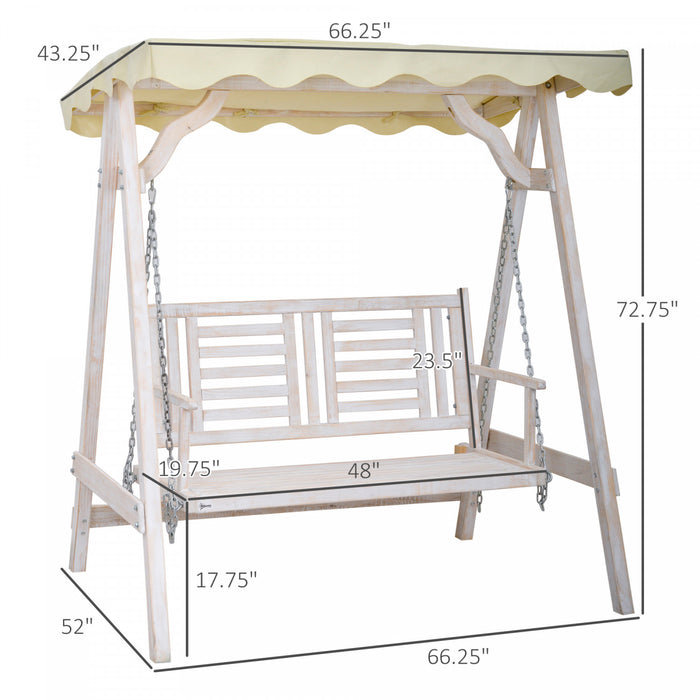 Outsunny Balancelle De Jardin 2 Places Avec Support, Auvent Et Coussin, Banc De Balancoire En Bois Pour L'exterieur