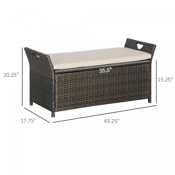 Outsunny Banc De Rangement En Osier Rangement De 27 Gallons, Blanc Creme