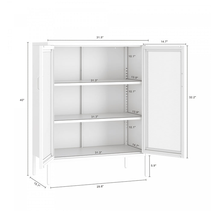 Armoire d’appoint moderne Amelia 32\" en metal blanc