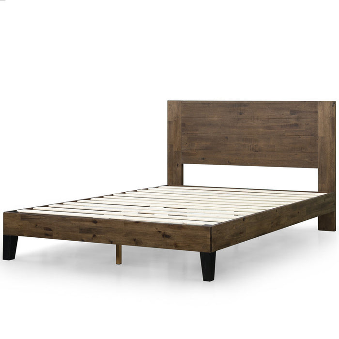 Tonja lit plateforme en bois avec tête de lit brun - Double