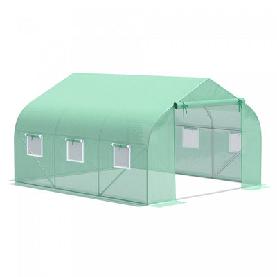 Outsunny 11' X 10' X 7' Walk-in Greenhouse Outdoor Plant Tunnel Warm Hot House W/ Roll Up Door And 6|Outsunny Serre Tunnel De Jardin 3,5 X 3 X 2 M Grande Taille 6 Fenetres Vert