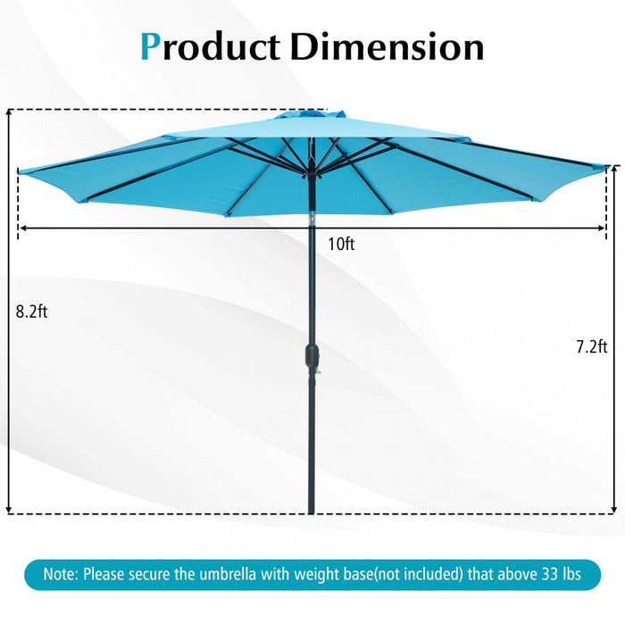 Costway Parasol de Patio 10FT Marche d'Ombre Solaire en Acier Incline avec Mecanisme d'Inclinaison et Manivelle