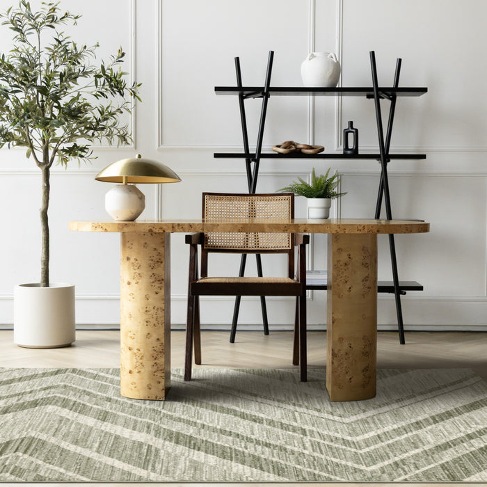Tapis Florence vert et blanc a motif chevron vieilli, 6'7\" x 9'6\"