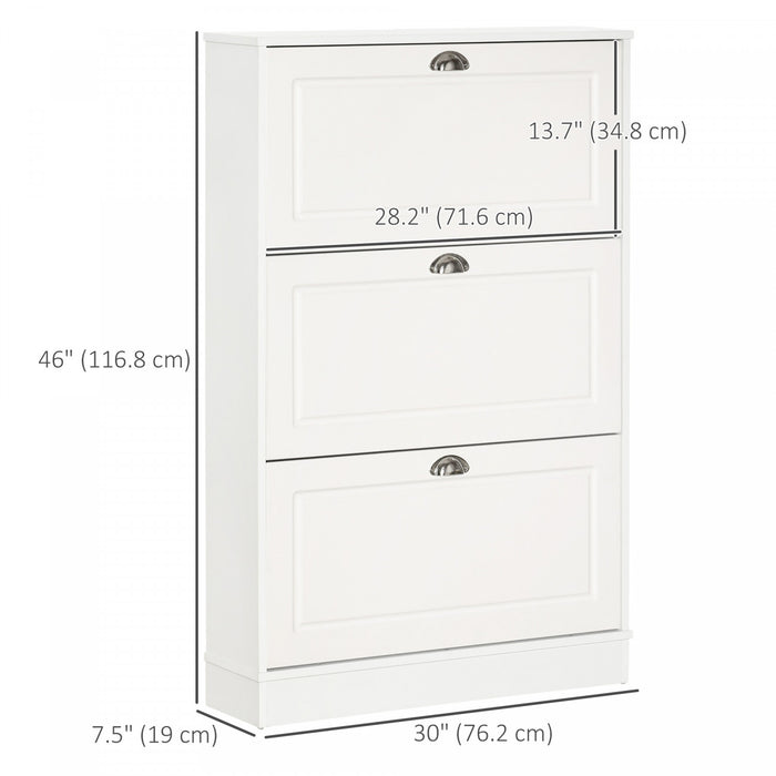 HOMCOM Armoire Chaussures Etroite 3 Tiroirs Rabattables Entree