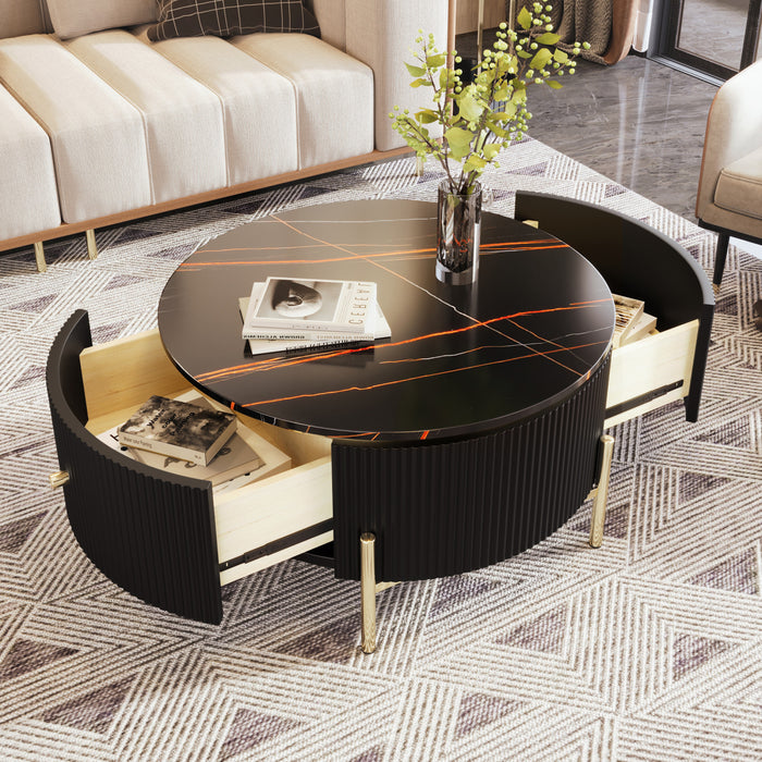 Table Basse Ronde Moderne Nelson De 31,5\" Avec 2 Tiroirs De Rangement, Noire