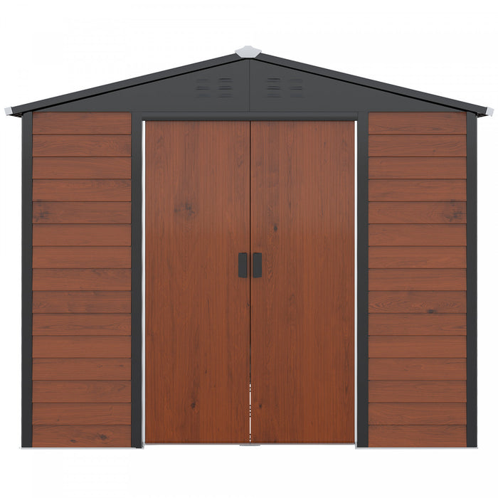 Outsunny Abri De Rangement Exterieur 8'x7' En Acier Galvanise Avec Double Porte Coulissante Verrouillable, Cadre De Sol, Aerations, Abri De Jardin Etanche Pour Jardin, Pelouse, Patio, Teck