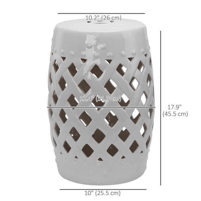 Outsunny Tabouret De Jardin Exterieur En Ceramique 13\" X 18\", Blanc