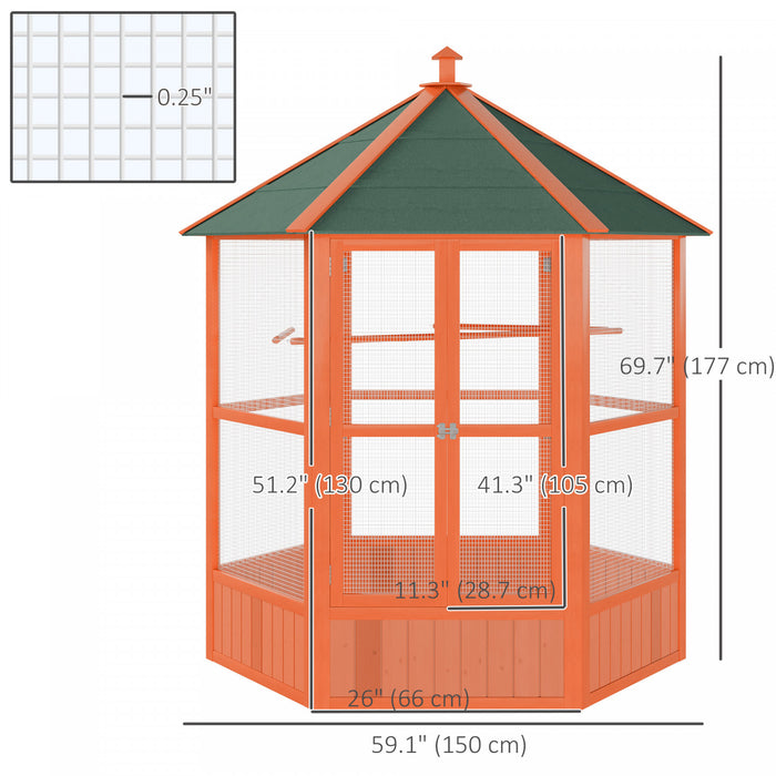Cage A Oiseaux En Bois 70 Po, Voliere Hexagonale Avec Portes