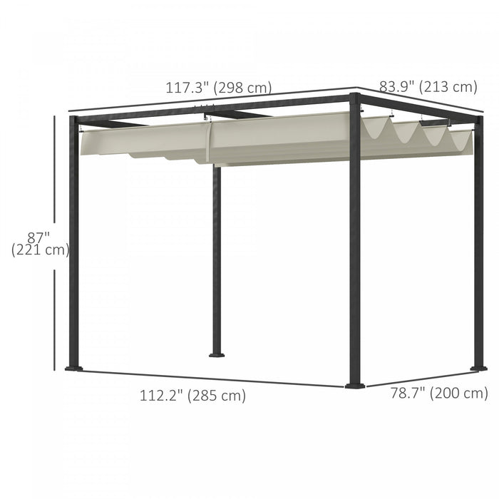 Outsunny Pergola De Patio 10' X 7' Avec Auvent Retractable, Blanc Creme