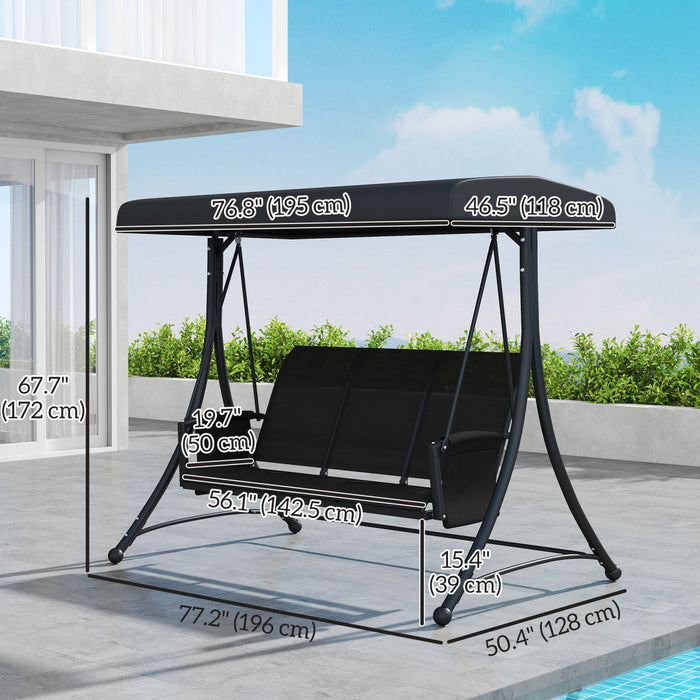 Outsunny Balancoire D'exterieur Pour 3 Personnes Avec Auvent Reglable, Noir