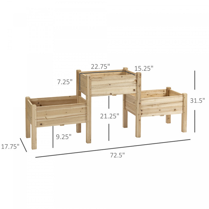 Outsunny - Lit De Jardin Sureleve A Trois Niveaux Avec Trois Bacs A Plantes Sureleves, Support De Plantes En Bois Autoportant Pour Les Legumes, Les Herbes Et Les Fleurs, Naturel.
