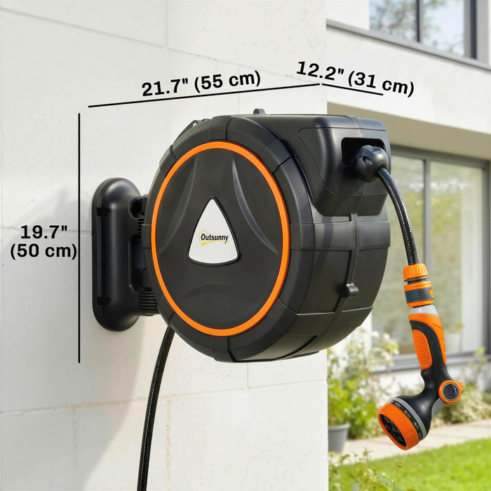 Devidoir de tuyau d'arrosage retractable Outsunny, 1/2\" x 28 m avec buses a 12 modes