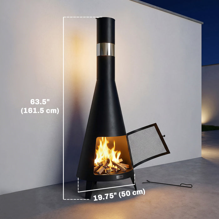 Brasero Outsunny avec cheminee, brasero exterieur, noir