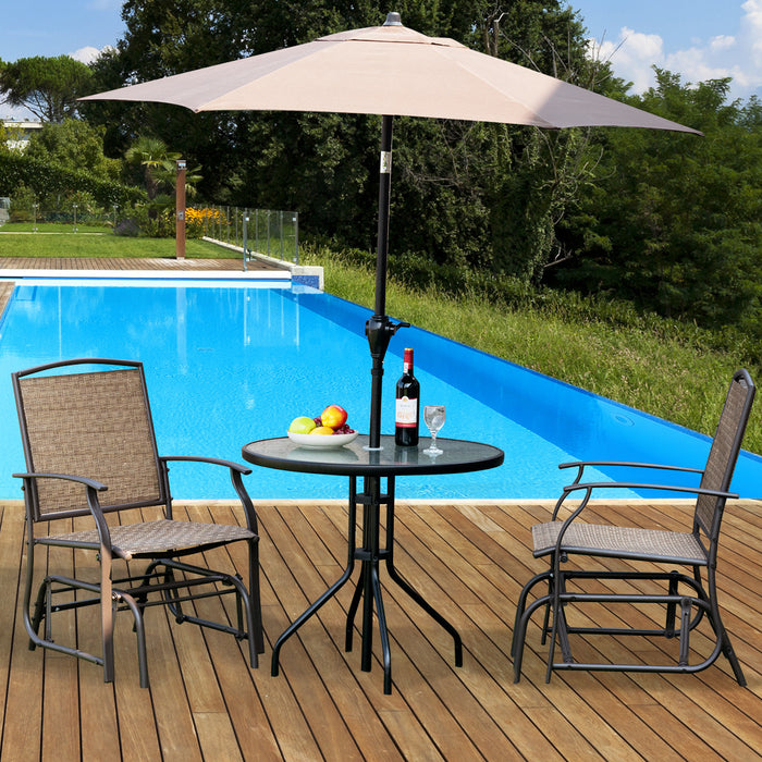 Costway Ensemble mobilier bistro de patio 3PCS chaise a bascule, table en verre avec trou parasol