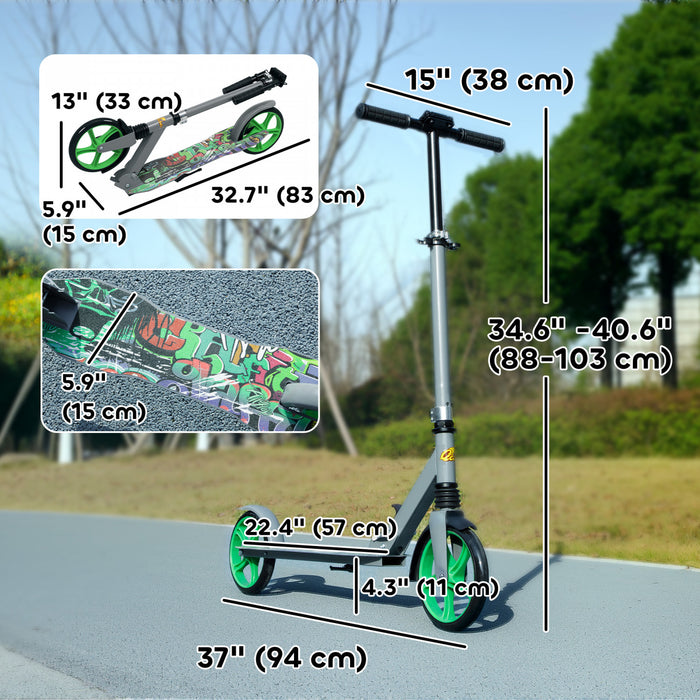 Qaba Trottinette Pour Enfants De 6 A 12 Ans, Trottinette Reglable, Vert