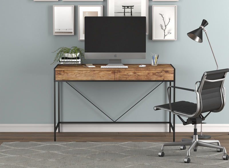 Bureau d’ordinateur de 49 po avec 2 tiroirs - bois brun avec métal noir
